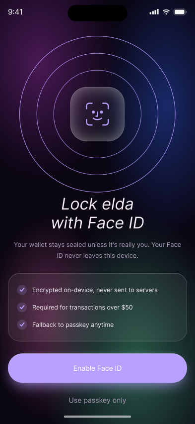 Elda wallet secure setup screen
